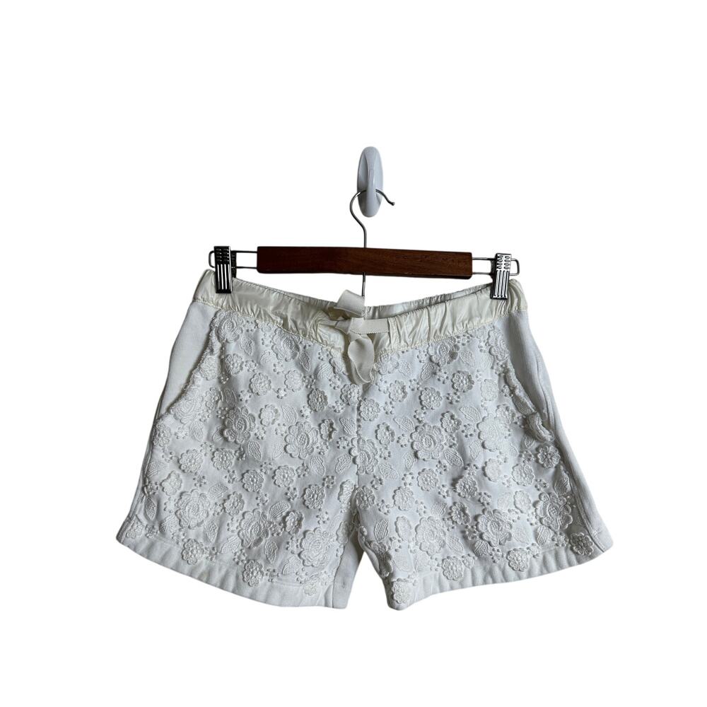 Moncler White Cotton Floral Applique Shorts Womans XS